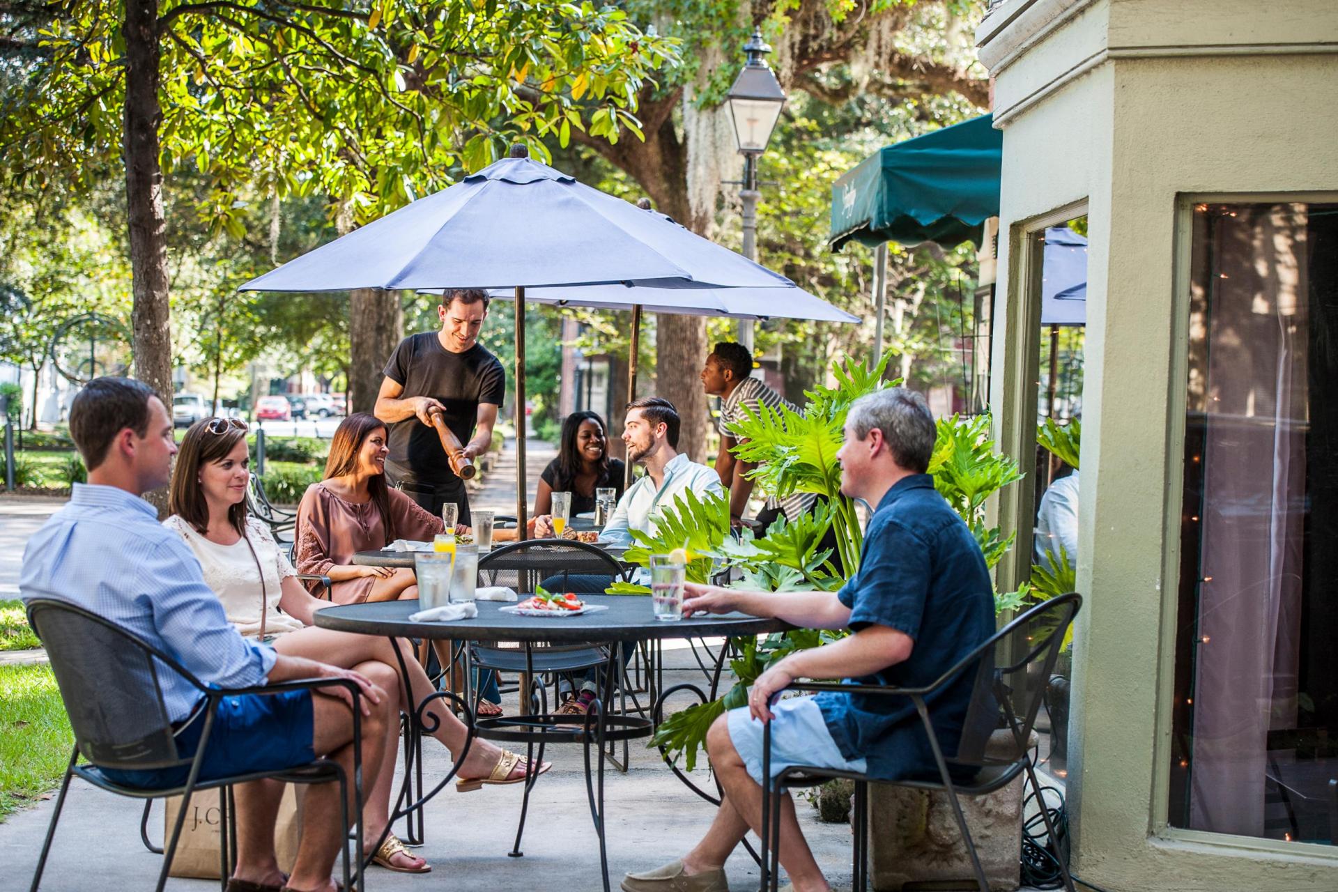People Enjoy Outdoor Dining in Savannah